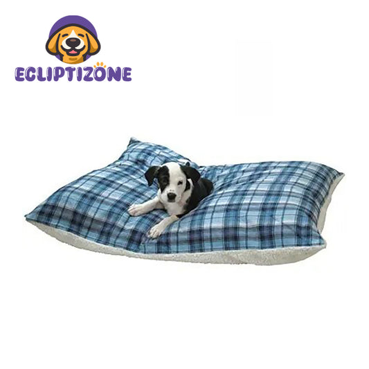 Flannel Sherpa Pet Bed, Blue Plaid